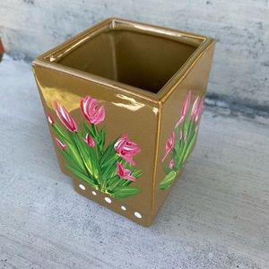 Original Hand-Painted Tulip Square Planter / Pot